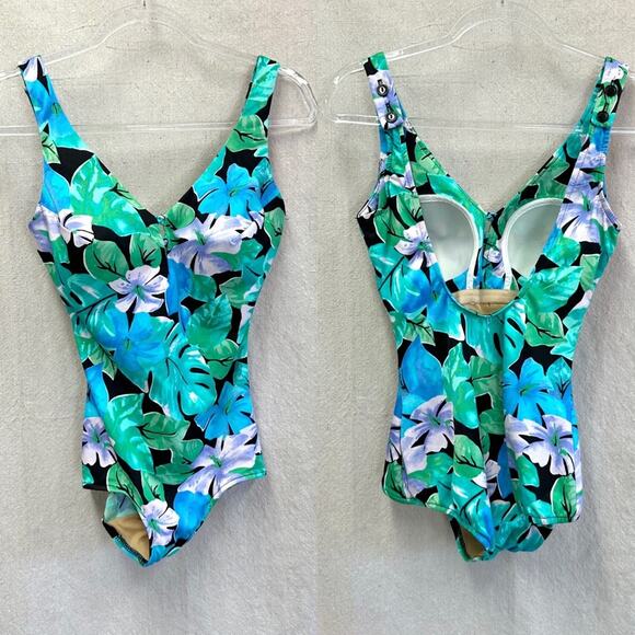 Maxine of Hollywood vintage 60s tropical flora one piece pin-up swimsuit size 12 - Picture 13 of 16